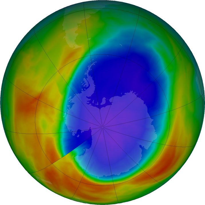 Antarctic ozone map for 21 September 2025